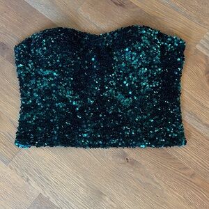 Zara Green Sequin Strapless Top